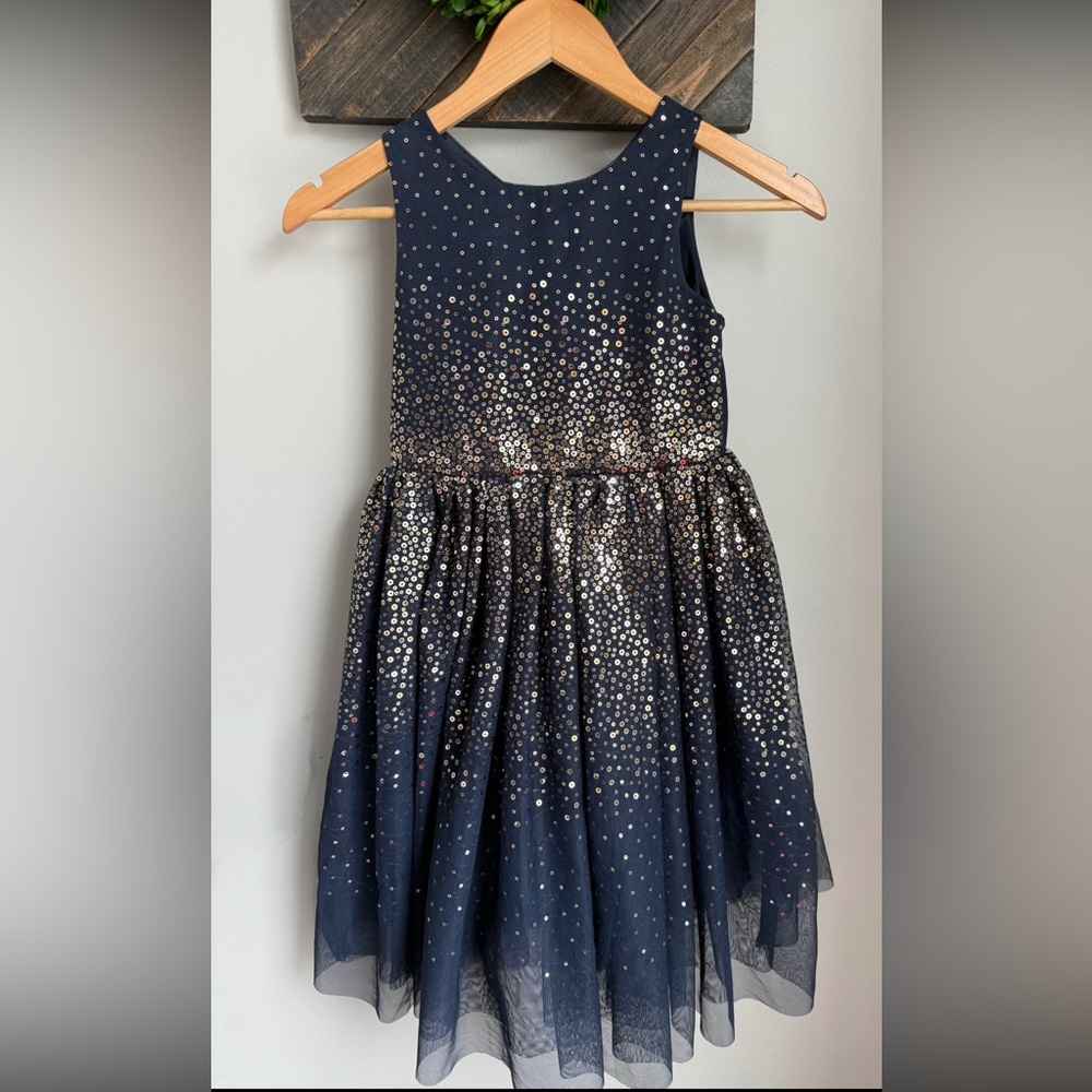 H&M Sparkling Navy Dress with Silver Sequins girls sz 7/8